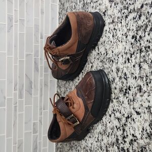 Brown Leather Polo by Ralph Lauren Shoe Boots sz 9.5 metal buckle strap Low Top